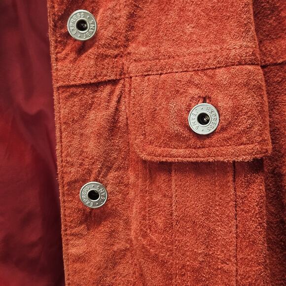 Vtg Y2K Express 100% Genuine Suede Moto Jacket Button Down XS Red Biker - Picture 5 of 10
